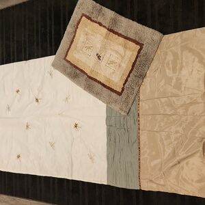 Elegant White and Tan Shower Curtain W/Dragonfly Embroidery & Rug Set